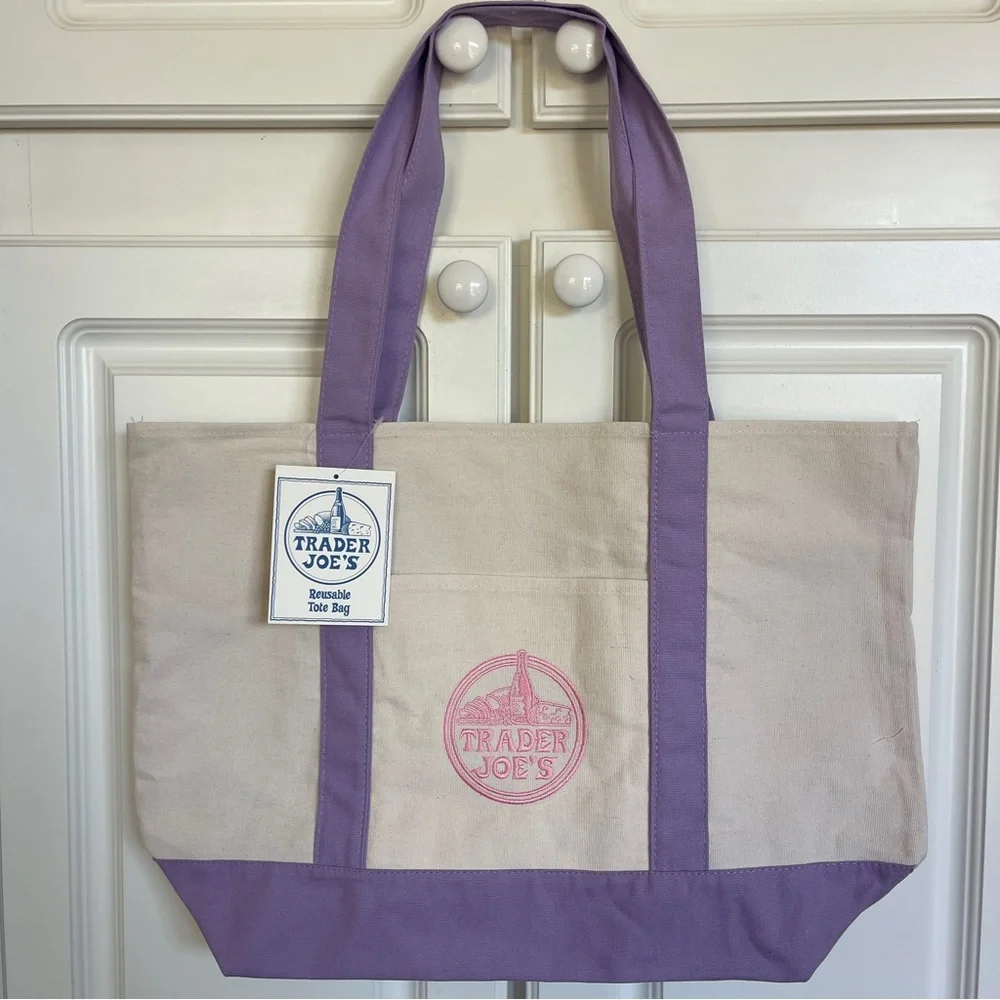 New Trader Joes Large Purple Lavender Canvas Tote 2026